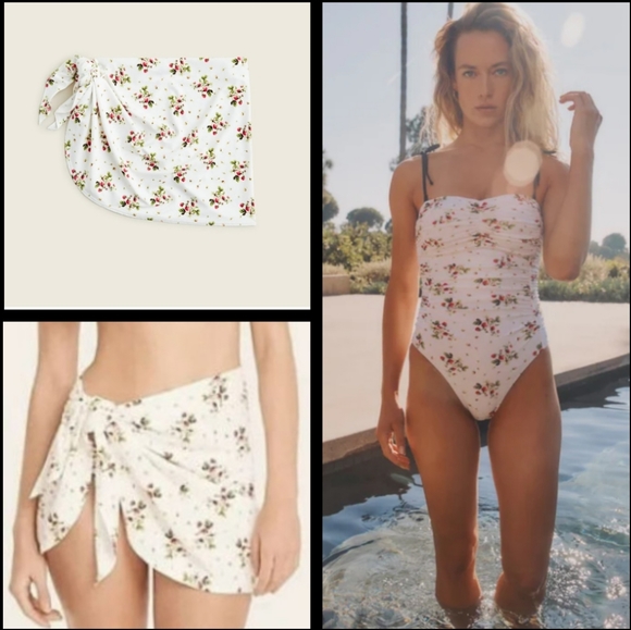 J. Crew Other - J Crew Ruched Tie-Shoulder One-Piece Swimsuit & Sarong in Strawberry Floral 10
